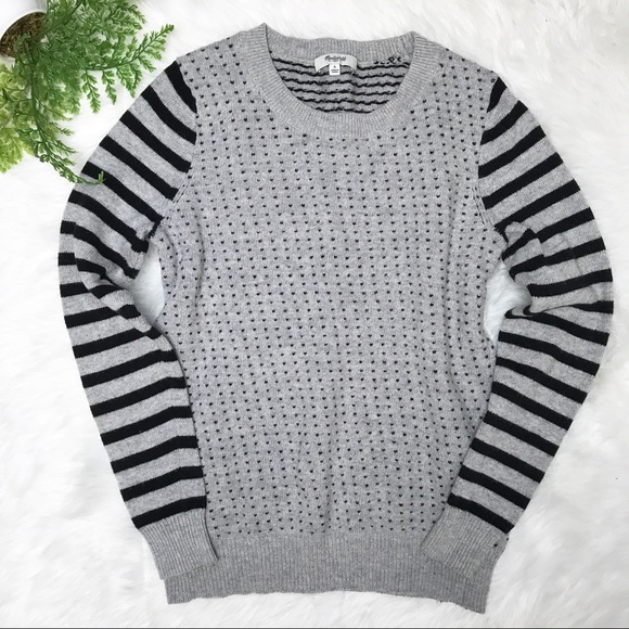 Madewell Sweaters - Madewell Gray Black Crewneck Striped Dot Sweater